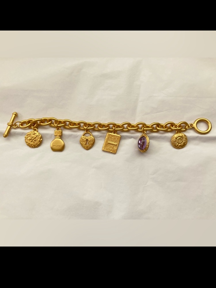 Vtg Gloria Vanderbilt Satin Matte Gold Link Charm Bracelet With Toggle Closure 80$